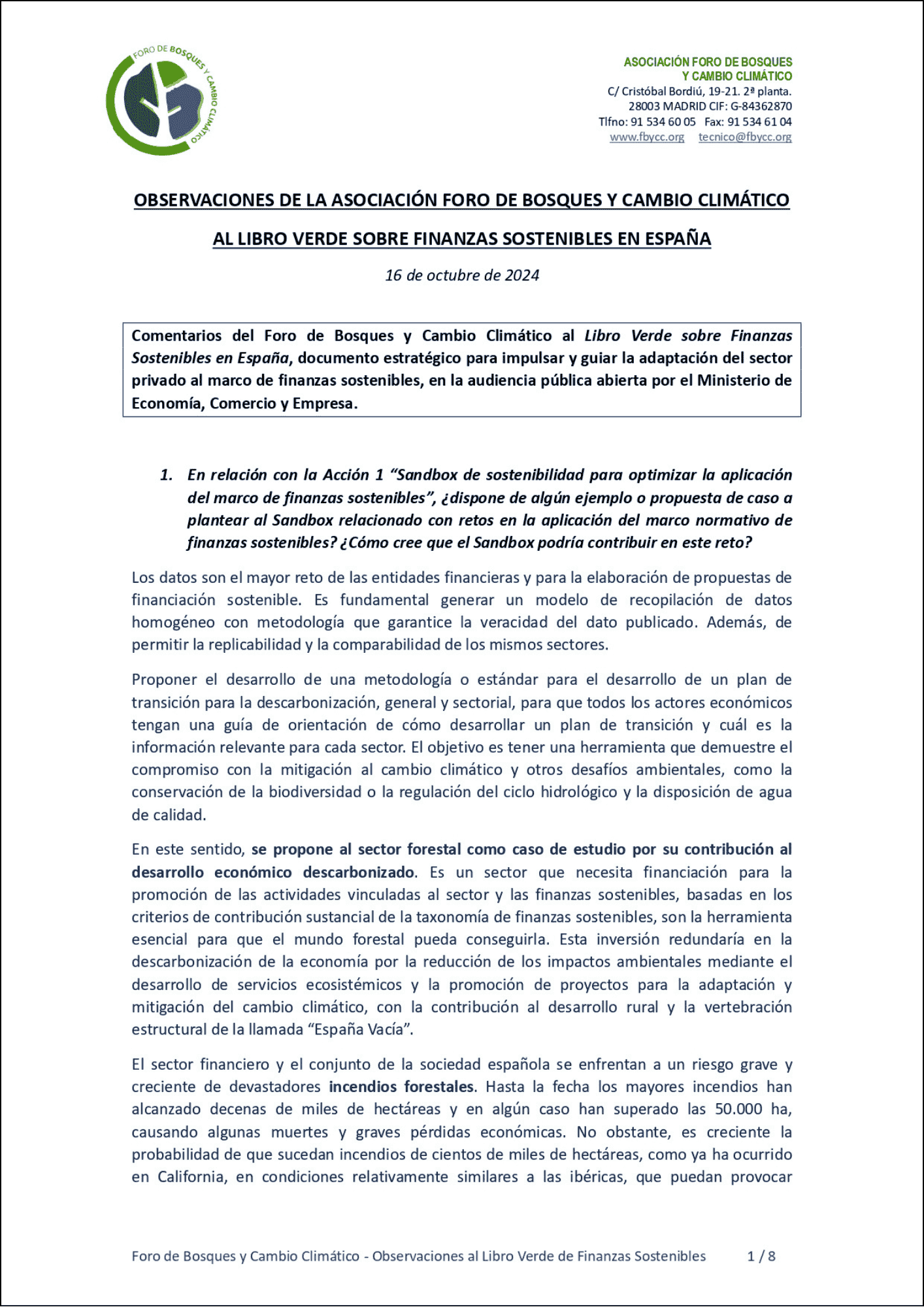 Portada Observaciones Libro Verde Finanzas Sostenibles